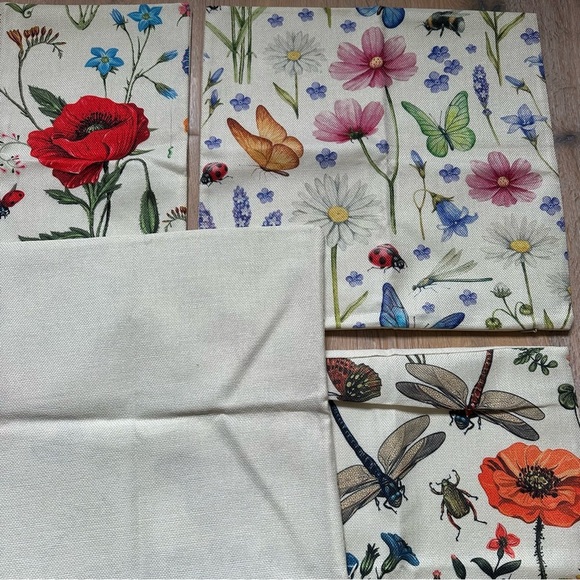 Set of 4 Floral and Butterfly Print Pillow Covers Square Pillowcases - 16 Inches - Picture 7 of 8